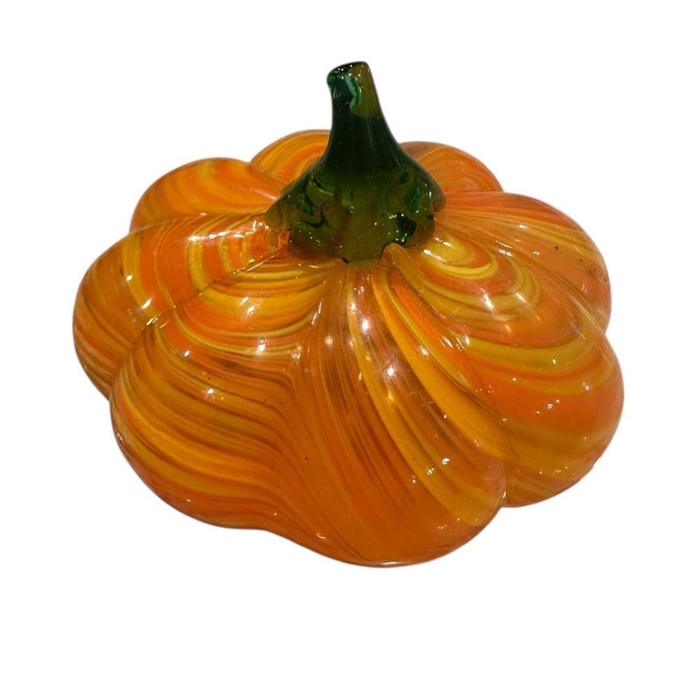Glass Pumpkin Decor - Orange and Green - Picture 6 of 9